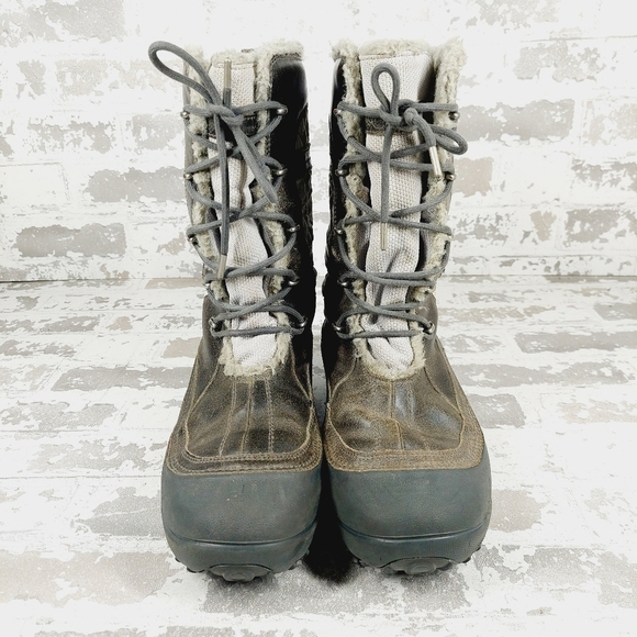 Columbia Brown & White Leather Heather Canyon Waterproof Cold Weather Boots C416 - Picture 3 of 13